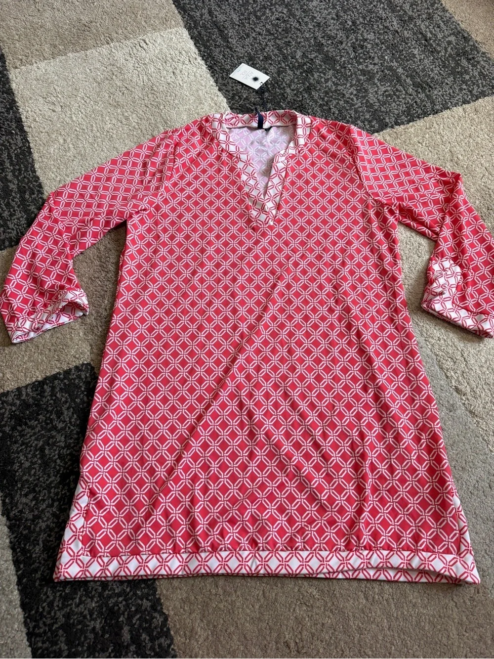 Aqua Et Sol Pink and White Geometric Women's Swim Large Coverup Tunic